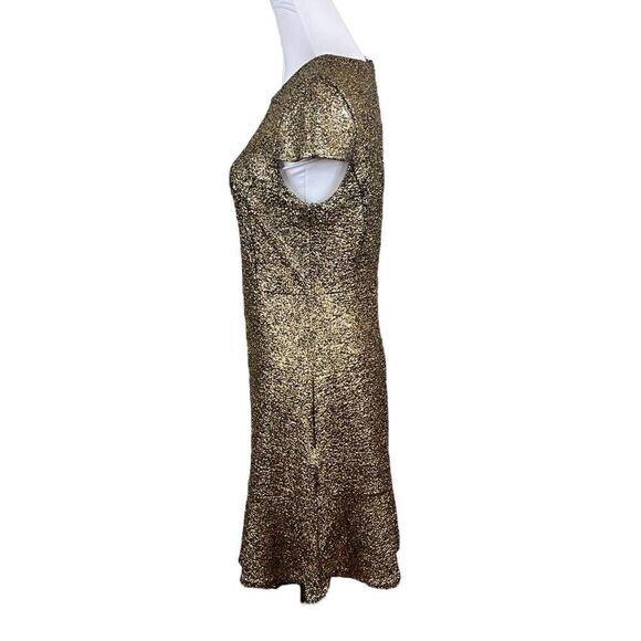 Michael Kors Gold Foil Cap Sleeve Flounce Cocktail Dress, Size M, NWT - Picture 8 of 12